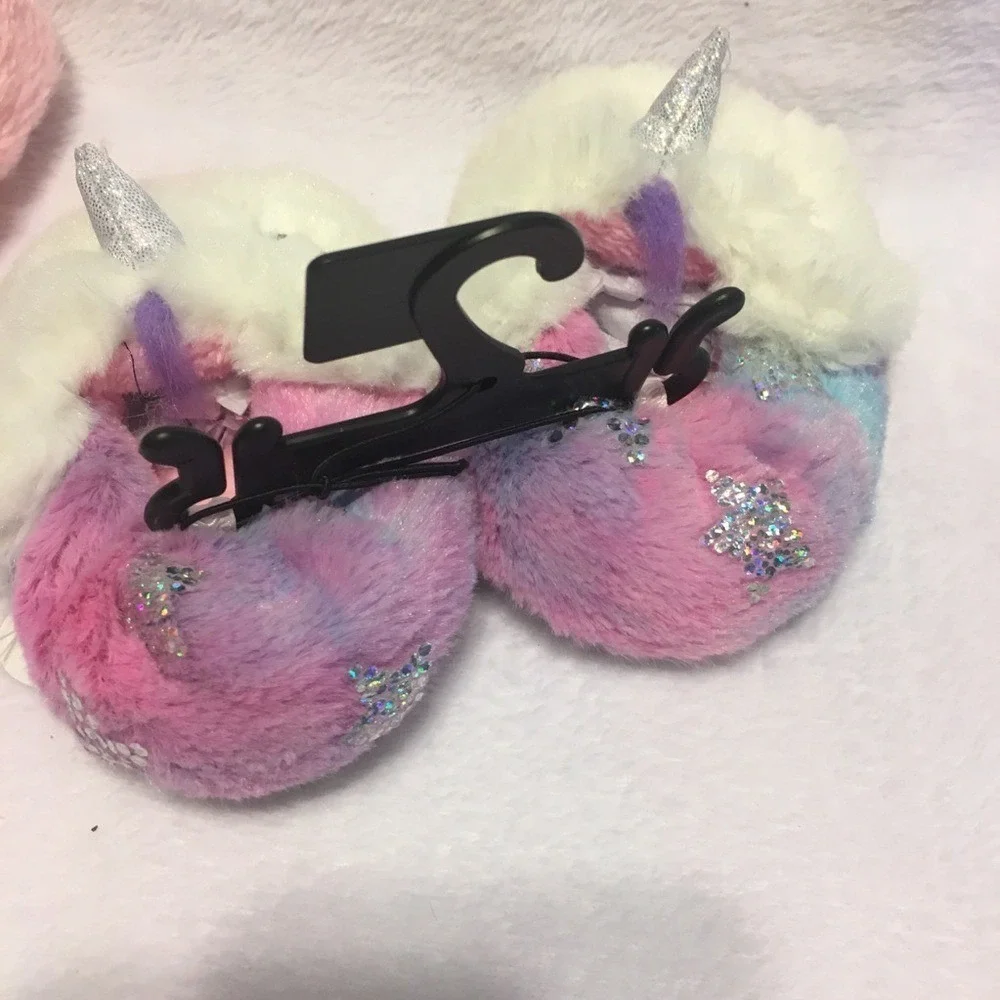 NWT‎ Faux Fur Glitter Glam slipper bundle unicorn and princess Baby toddler 3